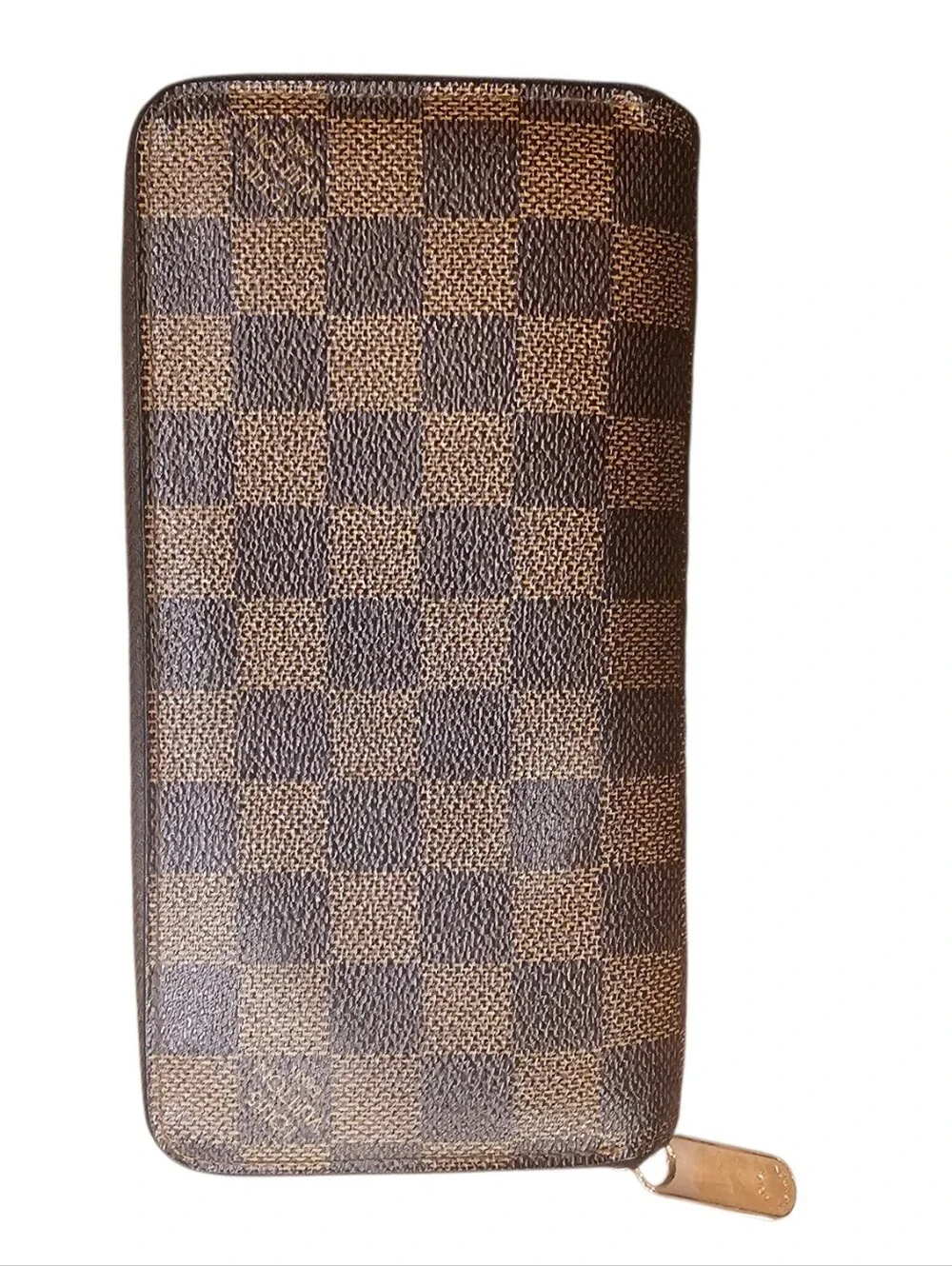 Louis Vuitton Damier Ebène Zip-Around Wallet with Gold Hardware